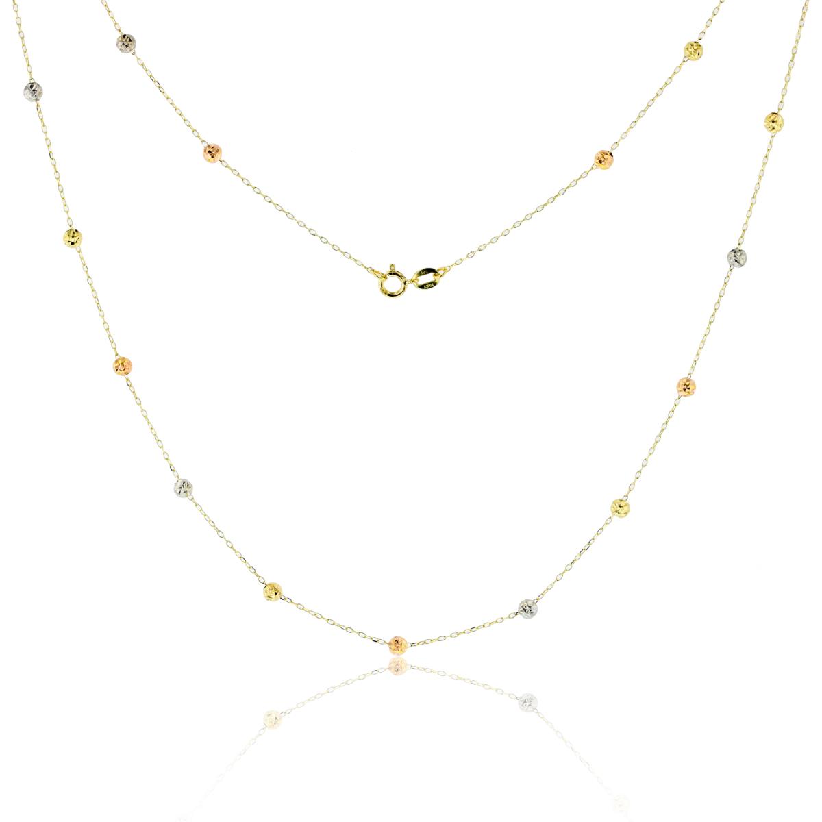 14K Tricolor Gold Cable Chain with Star Diamond Cut Beads 18" Necklace