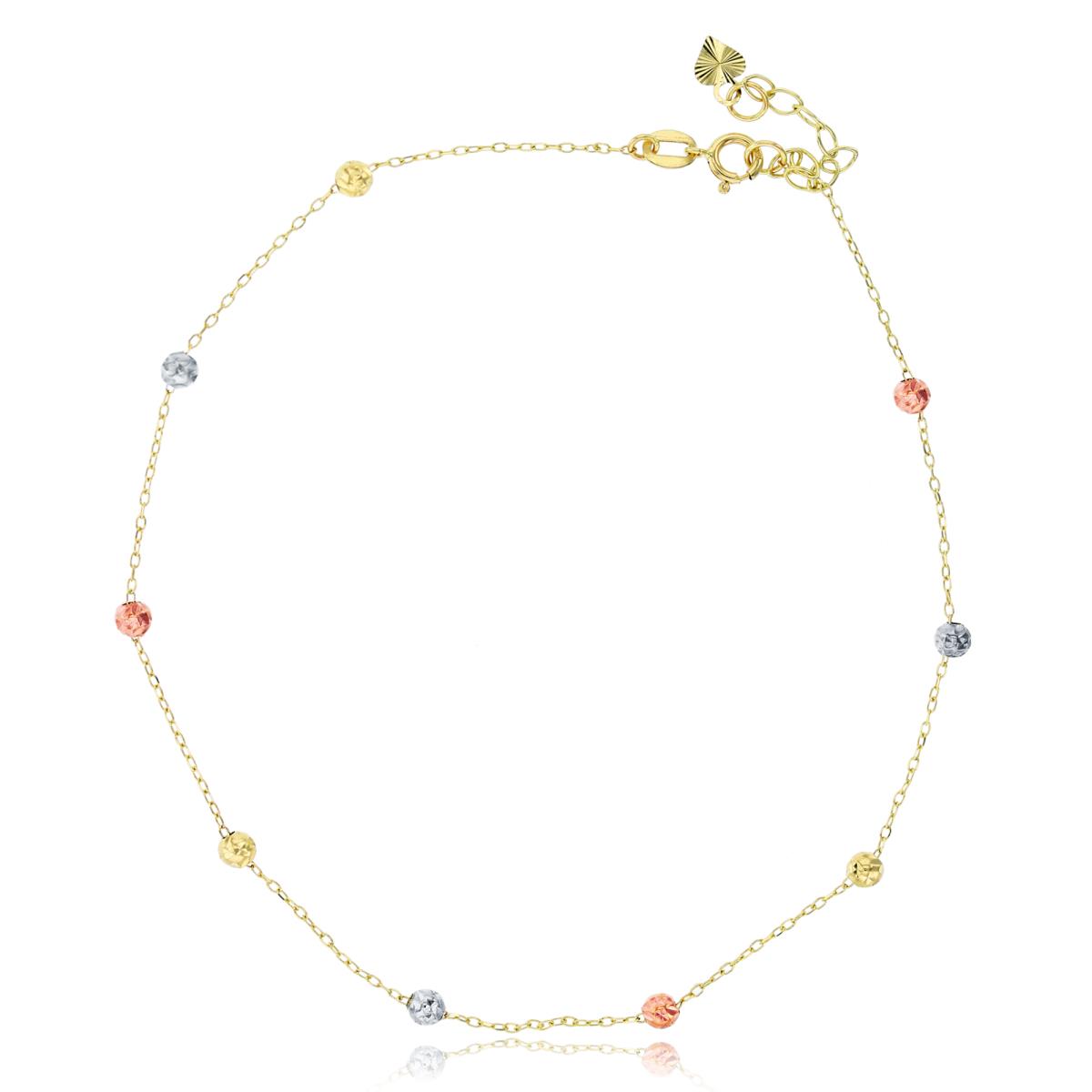 14K Tricolor Gold Cable Chain with Star DC Beads & Swiss DC Heart Drop 9+1" Anklet