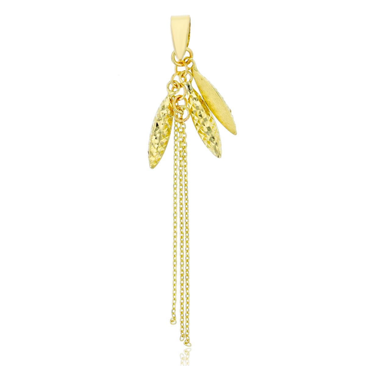 14K Yellow Gold Cable Chain Strands & DC Puff Marquise Drops Dangling Pendant