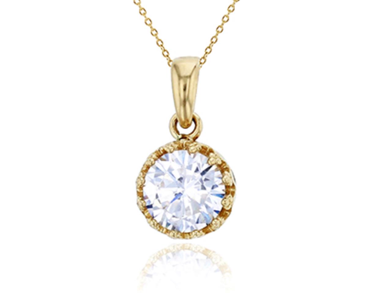 10K Yellow Gold 6mm Round Cut Crown Setting Solitaire 18" Necklace