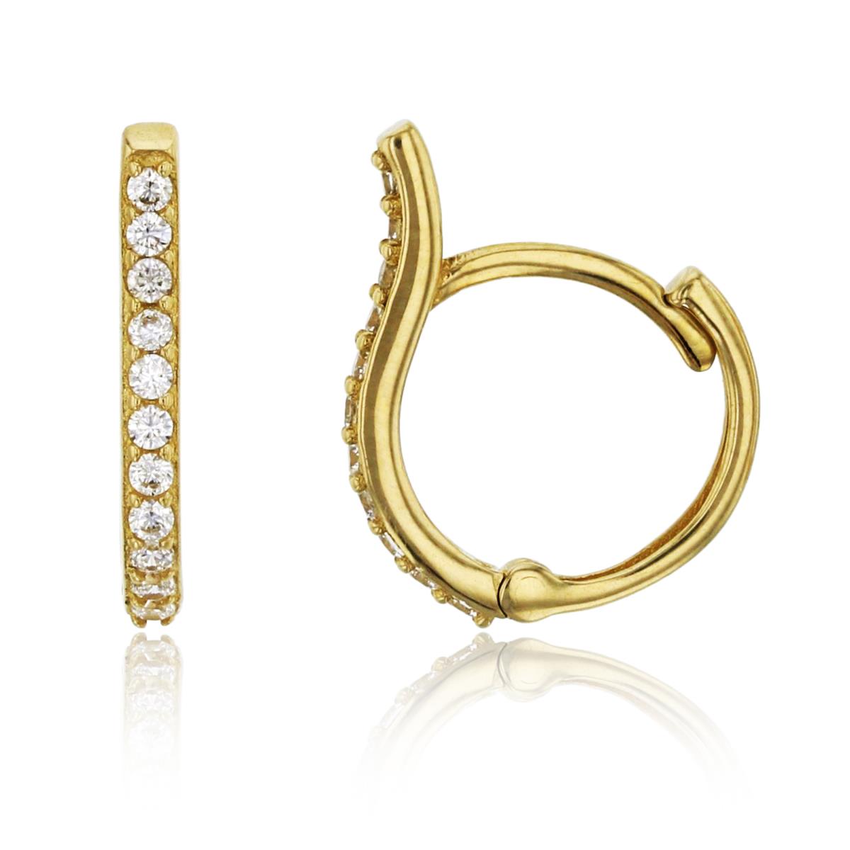 14K Yellow Gold Micropave 2mm Fashion Round Huggie Earring