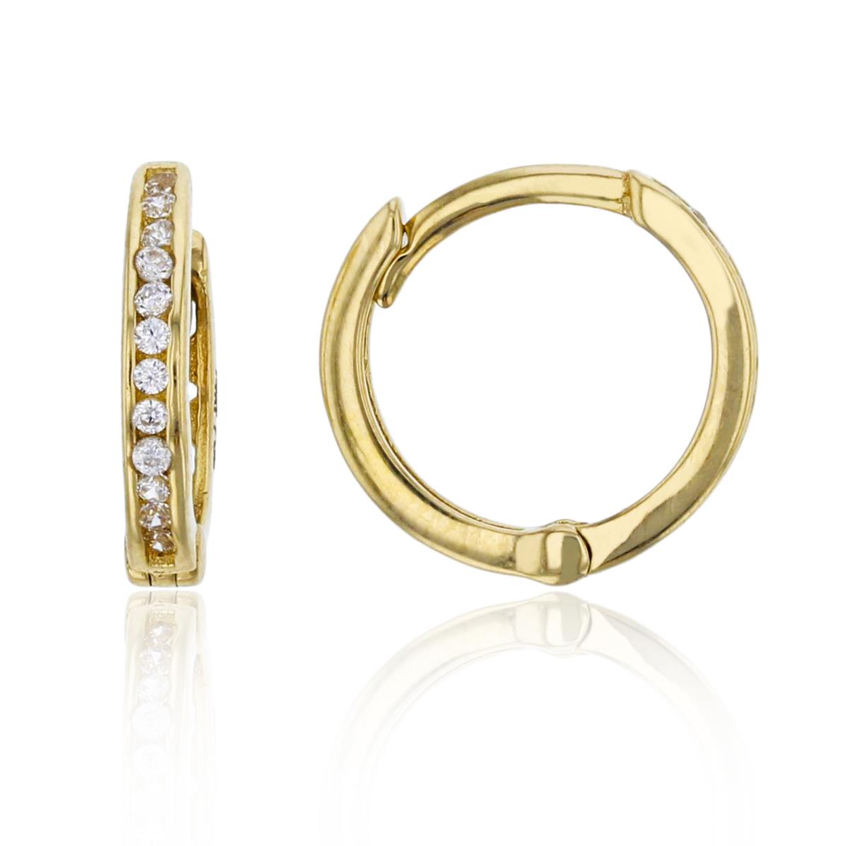 14K Yellow Gold Micropave 12x2mm Single Row Rd Channel Huggie Earring