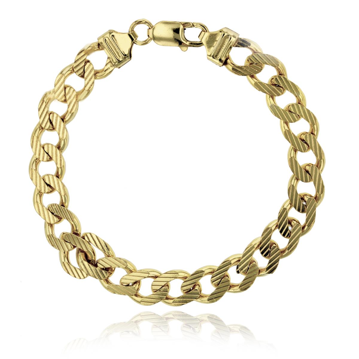 Sterling Silver Yellow 9.60mm 8.25" Textured Curb Chain Bracelet