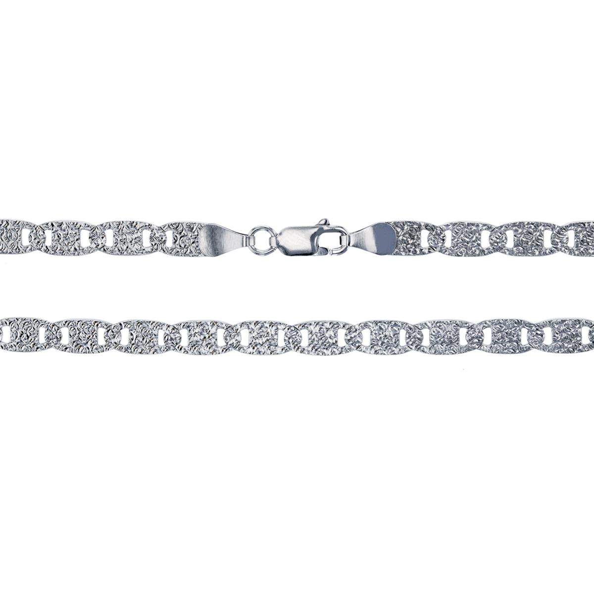 Sterling Silver Rhodium 6.70mm 18" Textured Valentino Chain