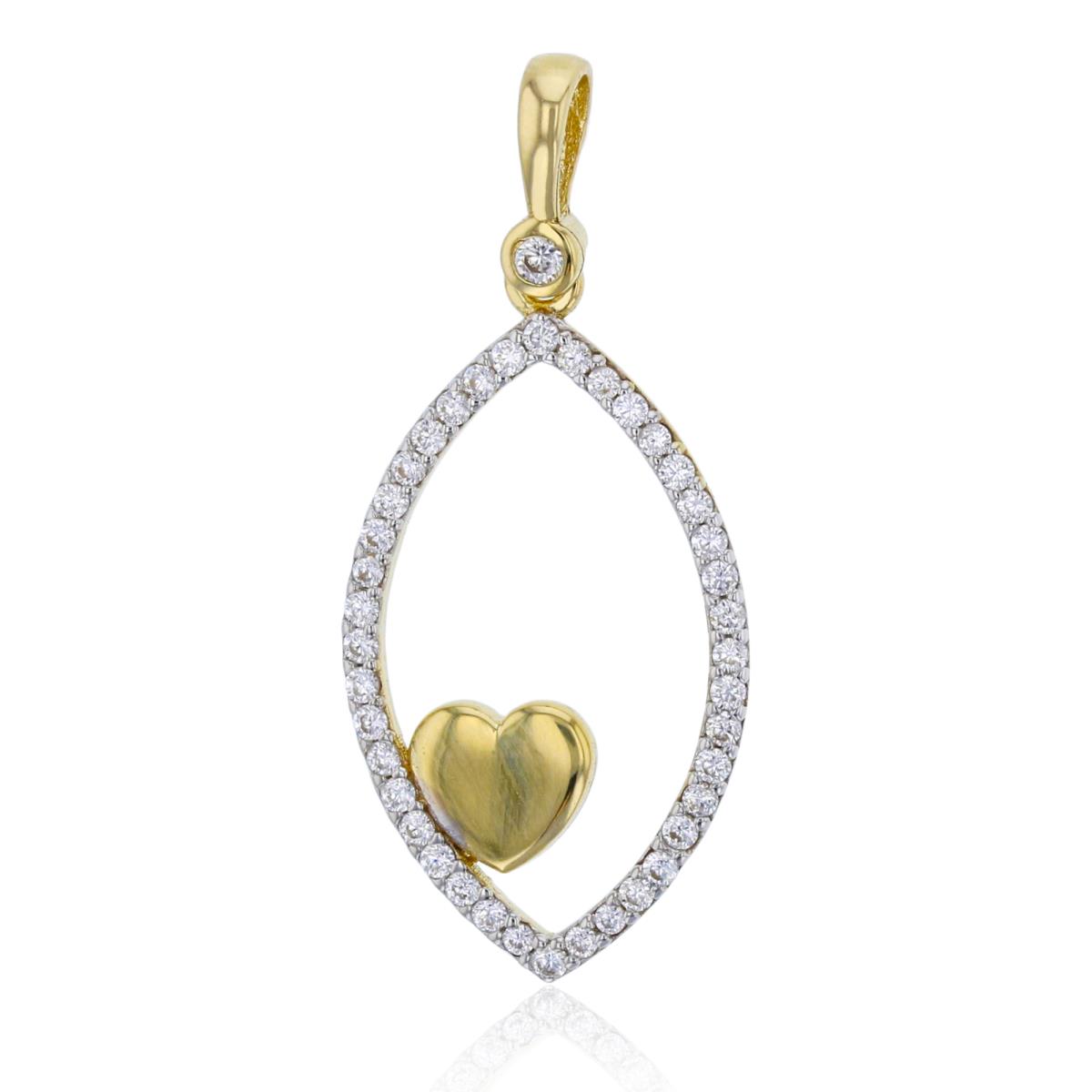 14K Yellow Gold 31x13mm Open Marquise Shape with Polished Heart Pendant