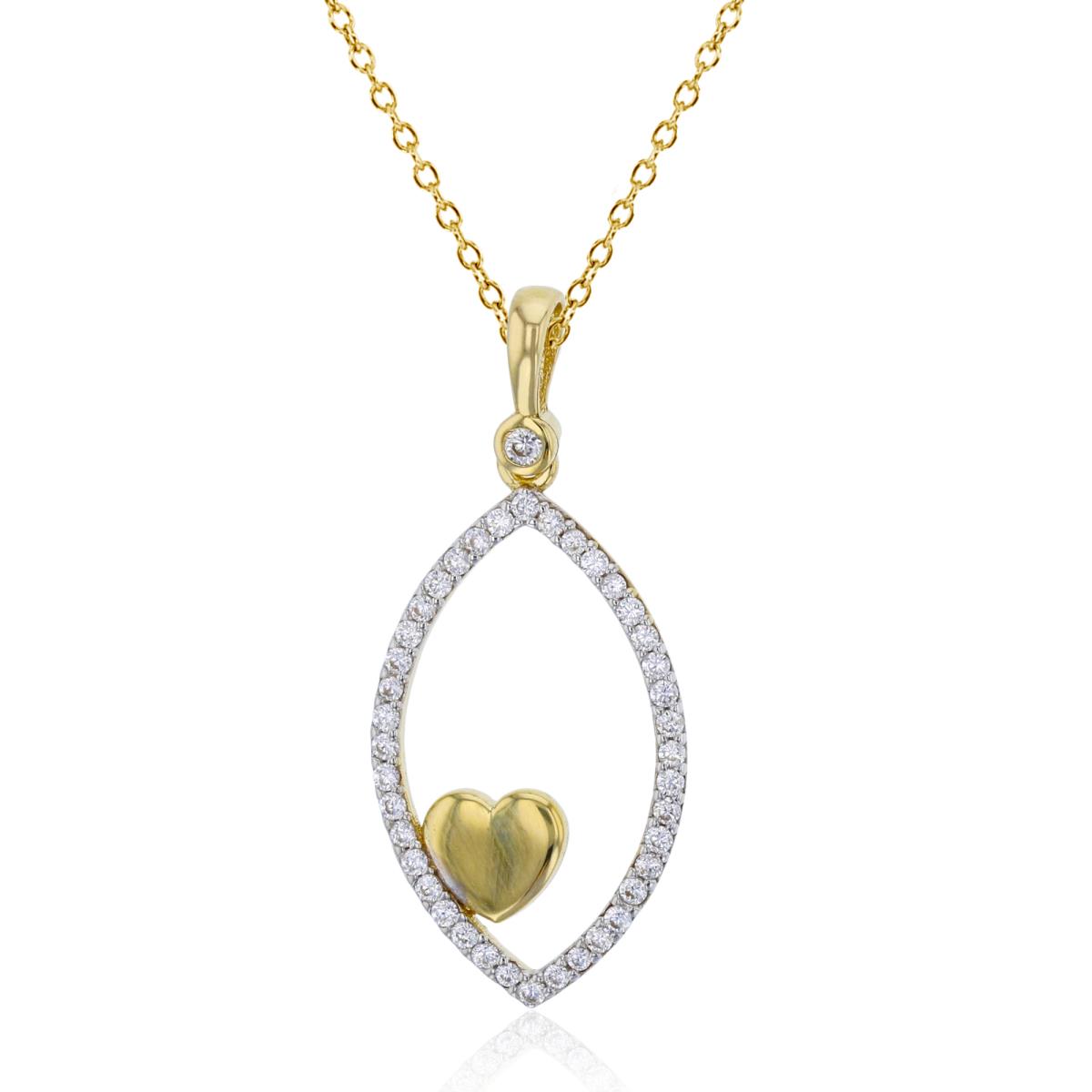 14K Yellow Gold 31x13mm Open Marquise Shape with Polished Heart 18" Necklace