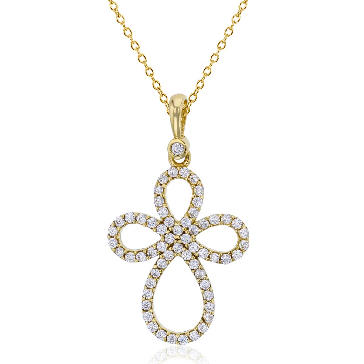 14K Yellow Gold 28x16mm Micropave Open Rounded Cross 18" Necklace