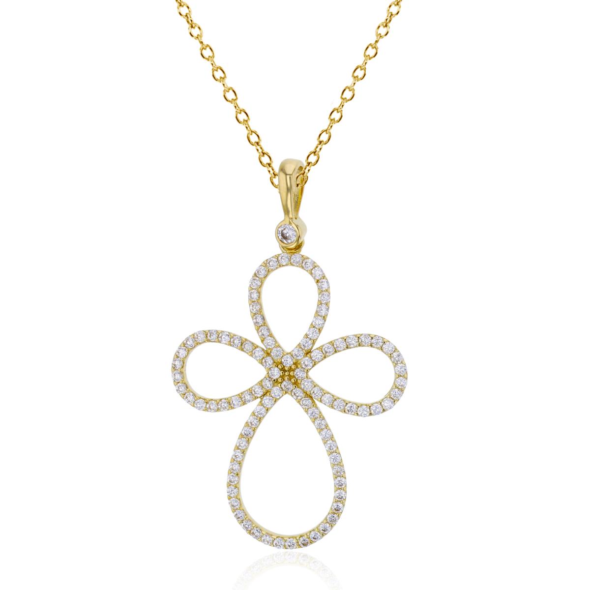 14K Yellow Gold 40x24mm Micropave Open Rounded Cross 18" Necklace