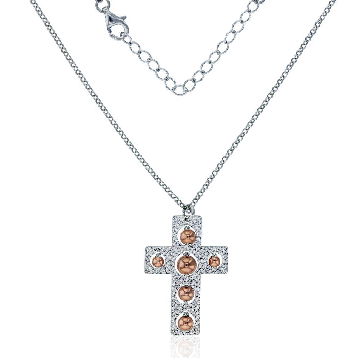Sterling Silver Silver Plated Polished Rose Bead DC Cross 16+2" Necklace