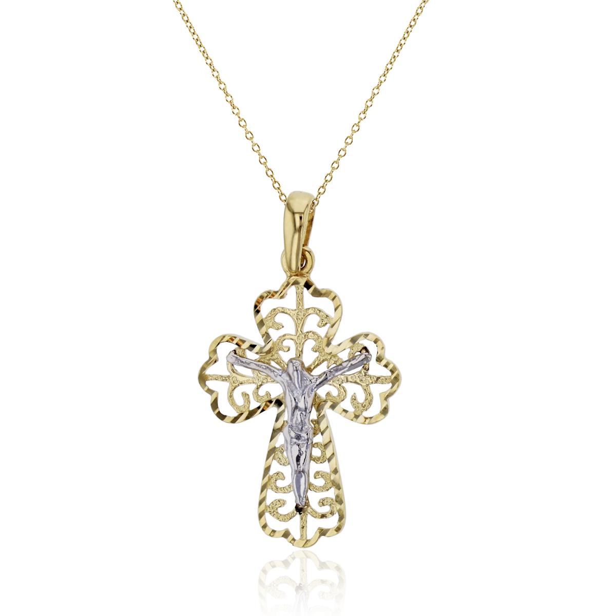 14K Two-Tone Gold 26x15mm DC Filigree Crucifix Cross 18" Necklace