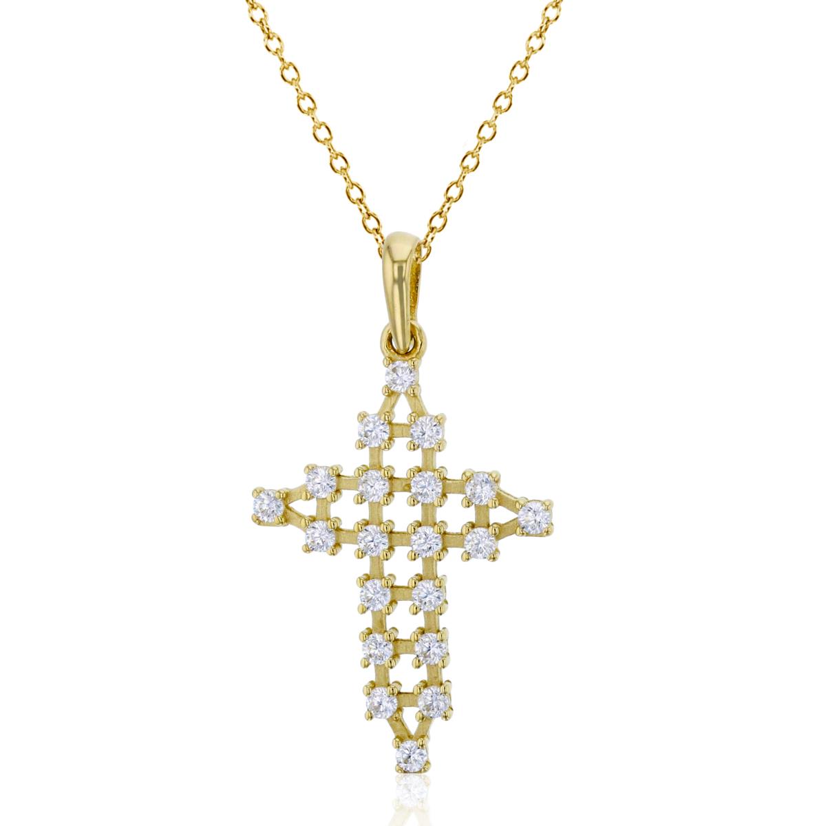14K Yellow Gold 30x16mm Basketweave Pave Cross 18" Necklace