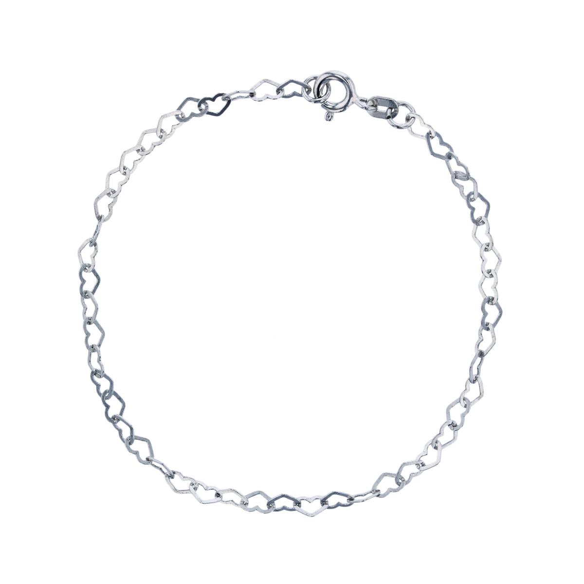 Sterling Silver Silver Plated 3.20mm 7" Flat Heart Interlocking Link Chain Bracelet