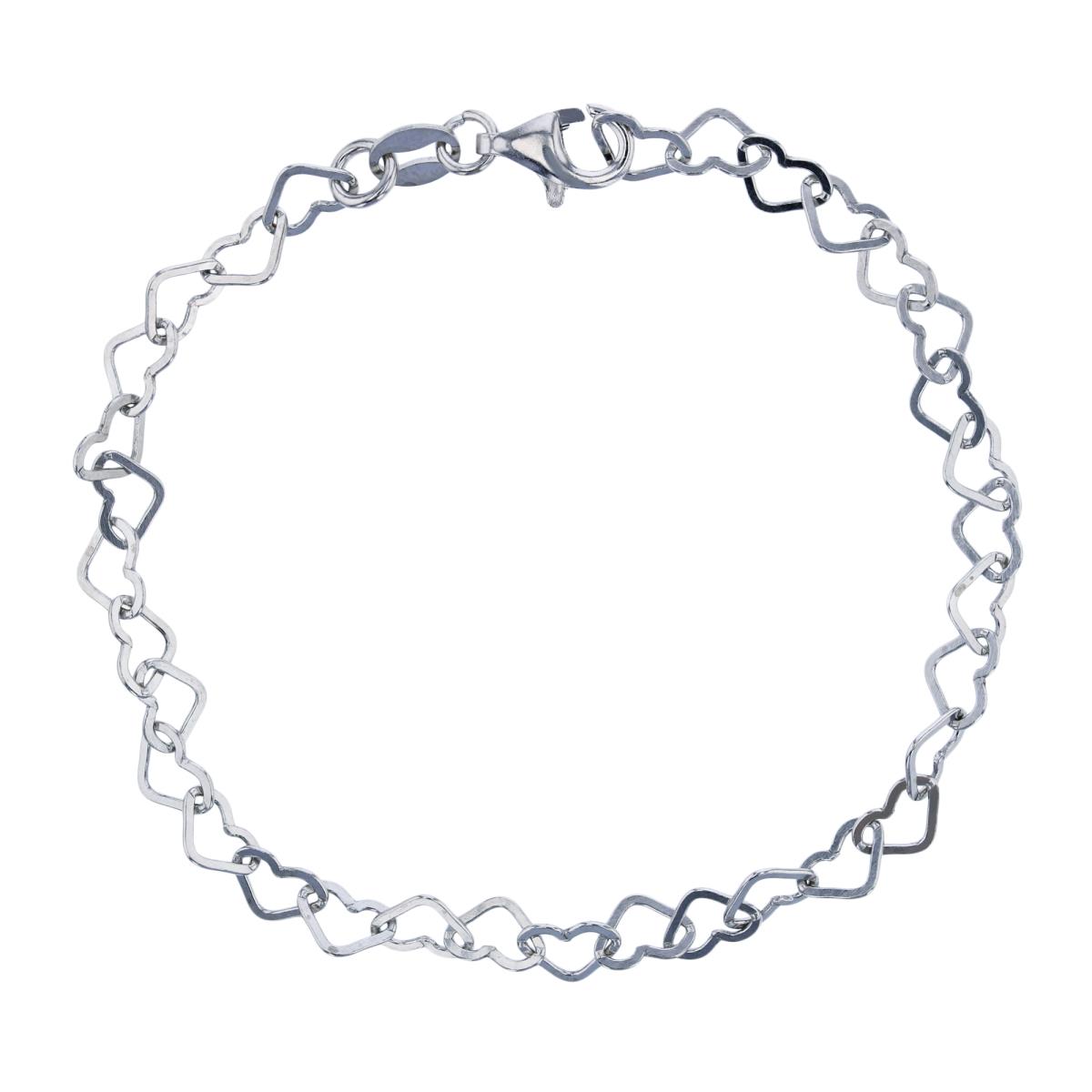 Sterling Silver Silver Plated 4.50mm 7" Flat Heart Interlocking Link Chain Bracelet