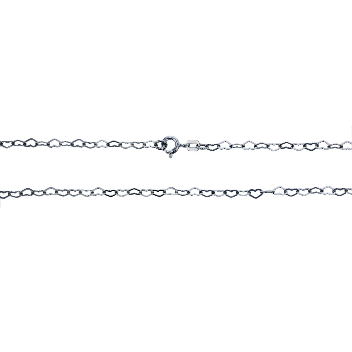Sterling Silver Rhodium 3.20mm 18" Flat Heart Interlocking Link Chain
