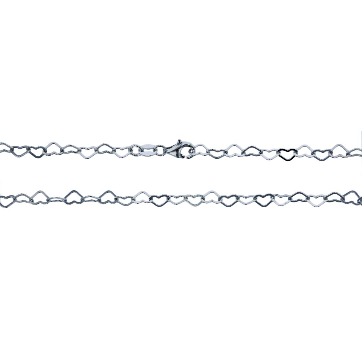 Sterling Silver Rhodium 4.50mm 18" Flat Heart Interlocking Link Chain