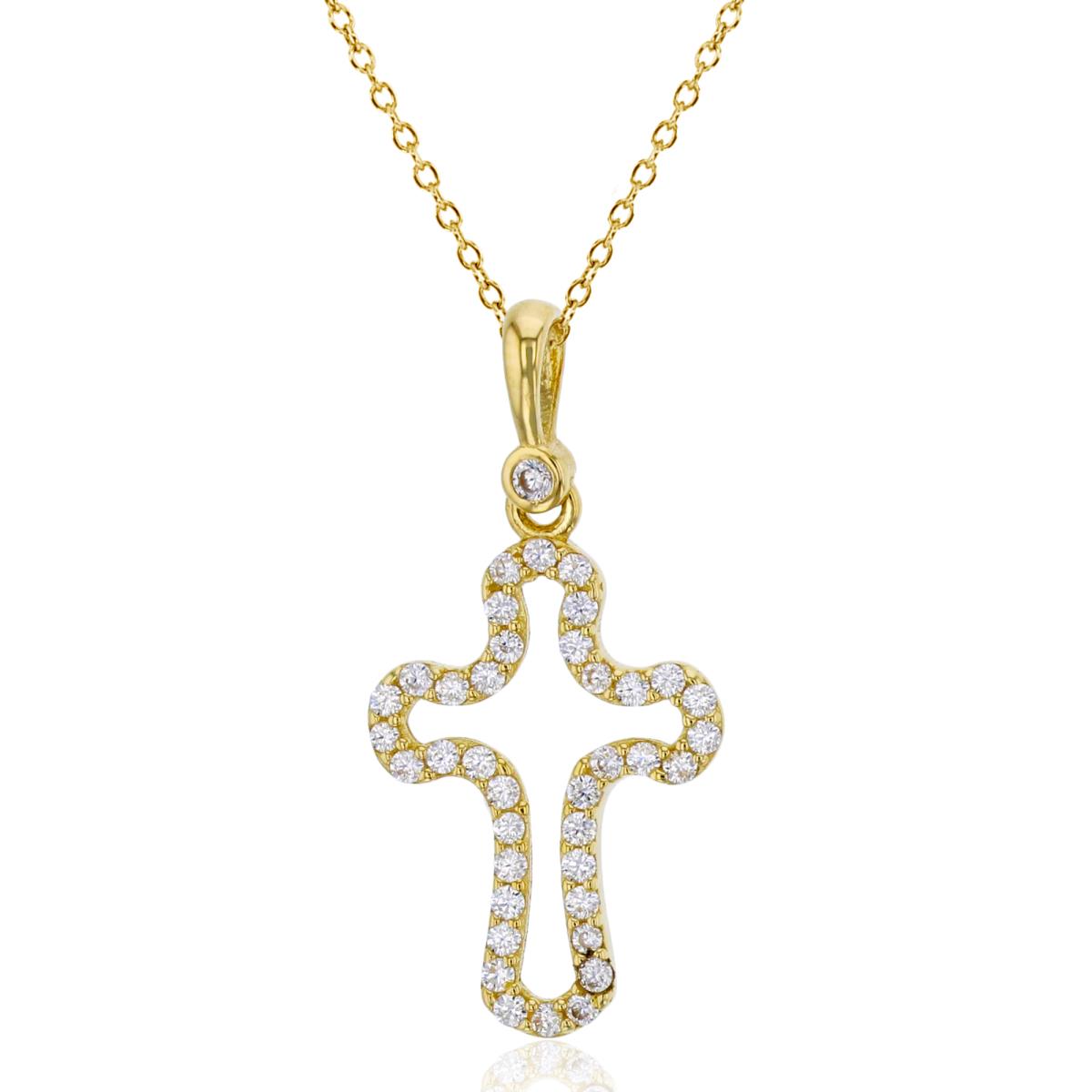 14K Yellow Gold 25x12mm Micropave Open Cross Dangling 18" Necklace