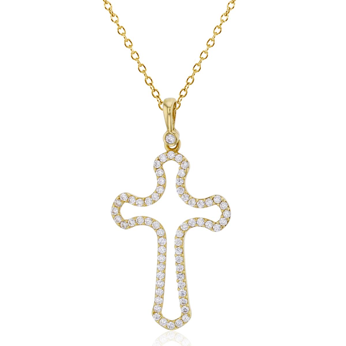 14K Yellow Gold 35x18mm Microapve Open Cross Dangling 18" Necklace