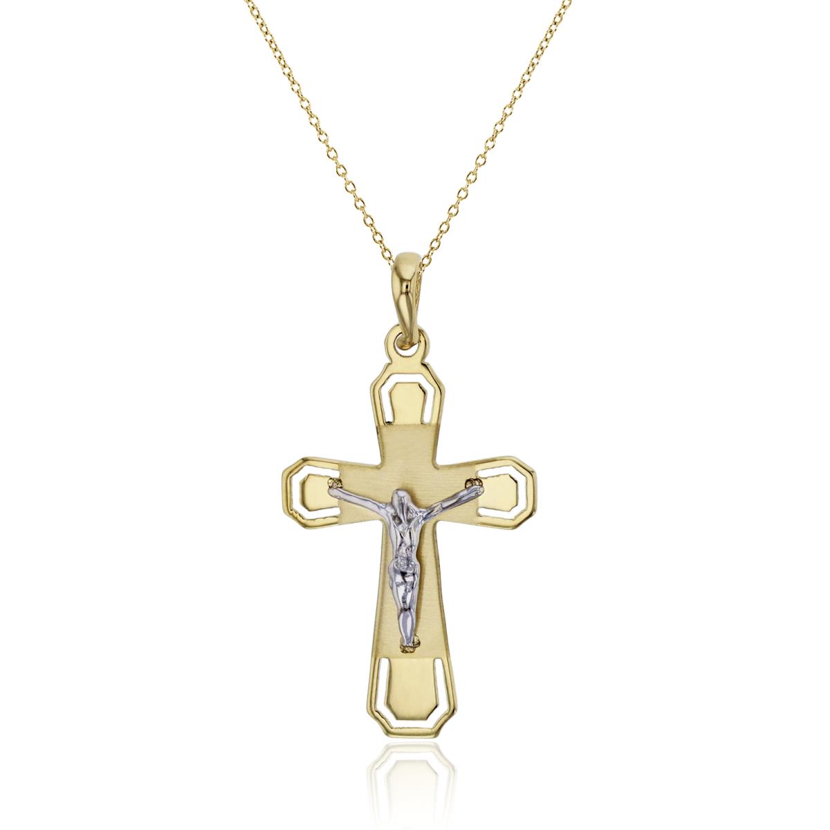 14K Two-Tone Gold 32x17mm High Polished Crucifix Cross 18" Necklace