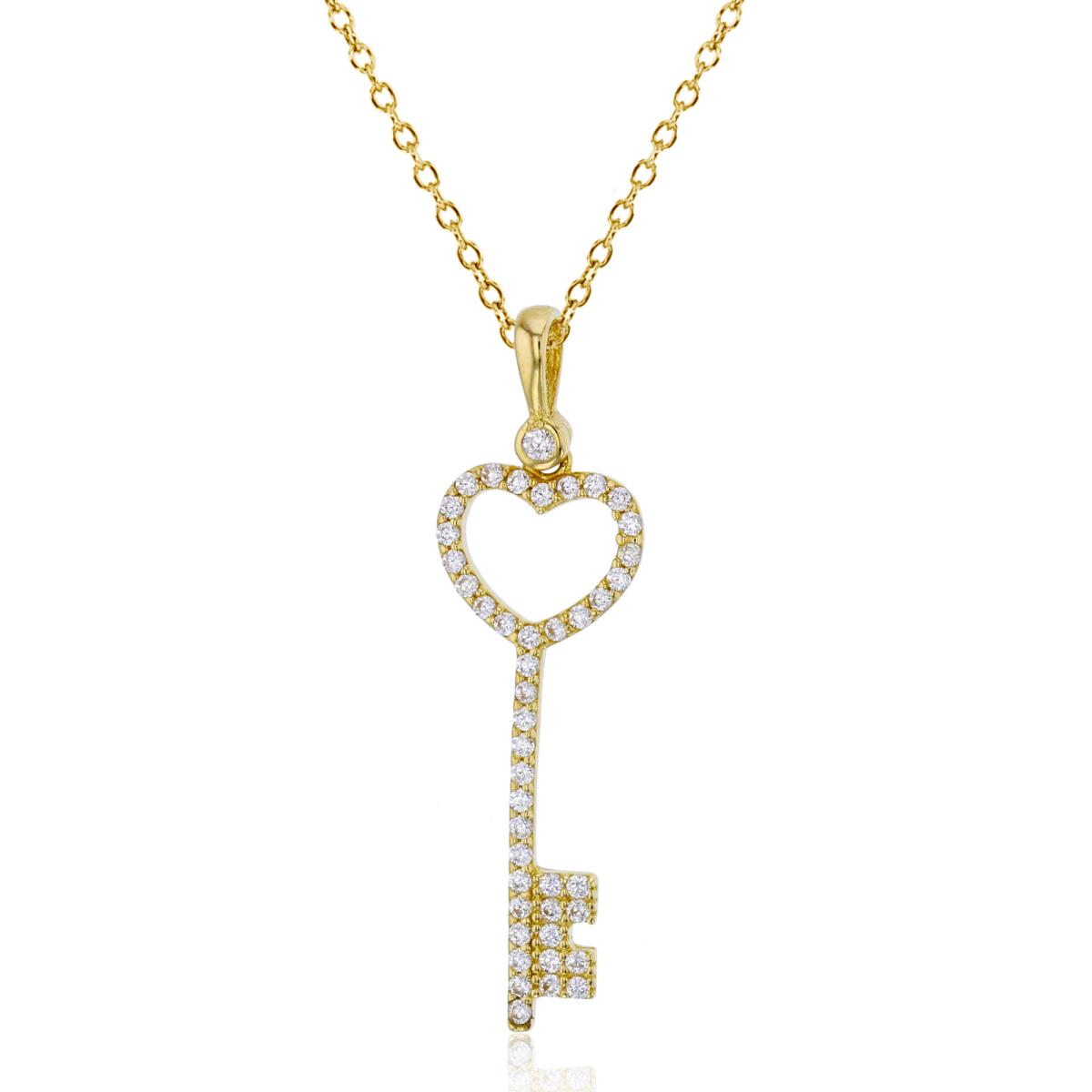 14K Yellow Gold 33x9mm Open Micropave Key Dangling 18" Necklace