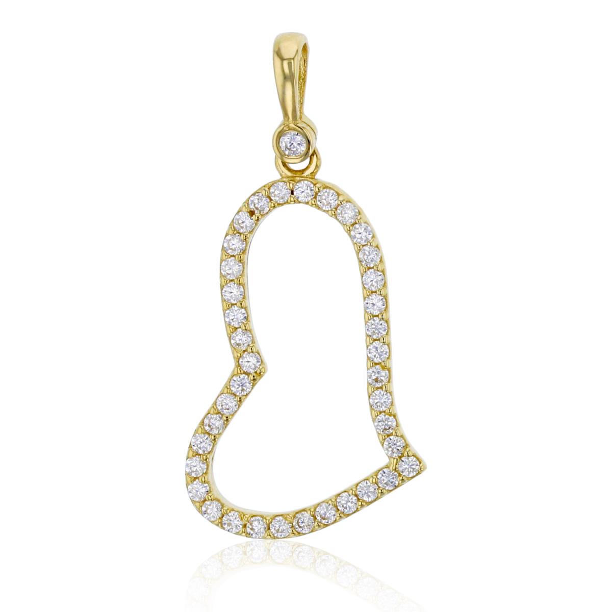14K Yellow Gold 28x13mm Micropave Open Heart Pendant