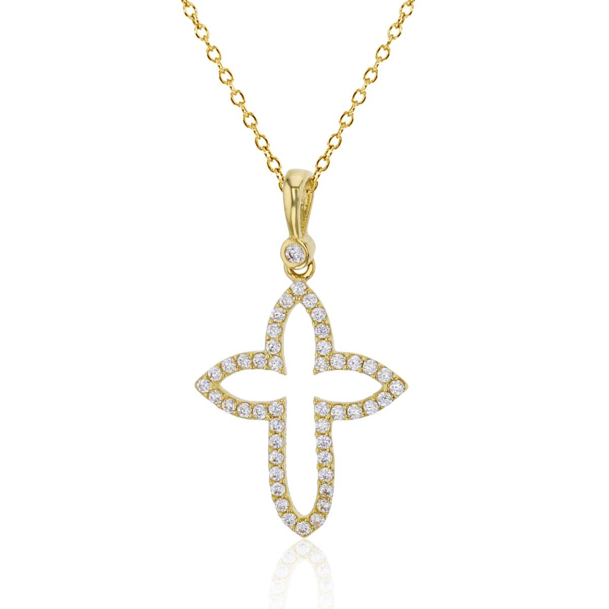 14K Yellow Gold 27x16mm Micropave Open Clover Cross 18" Necklace