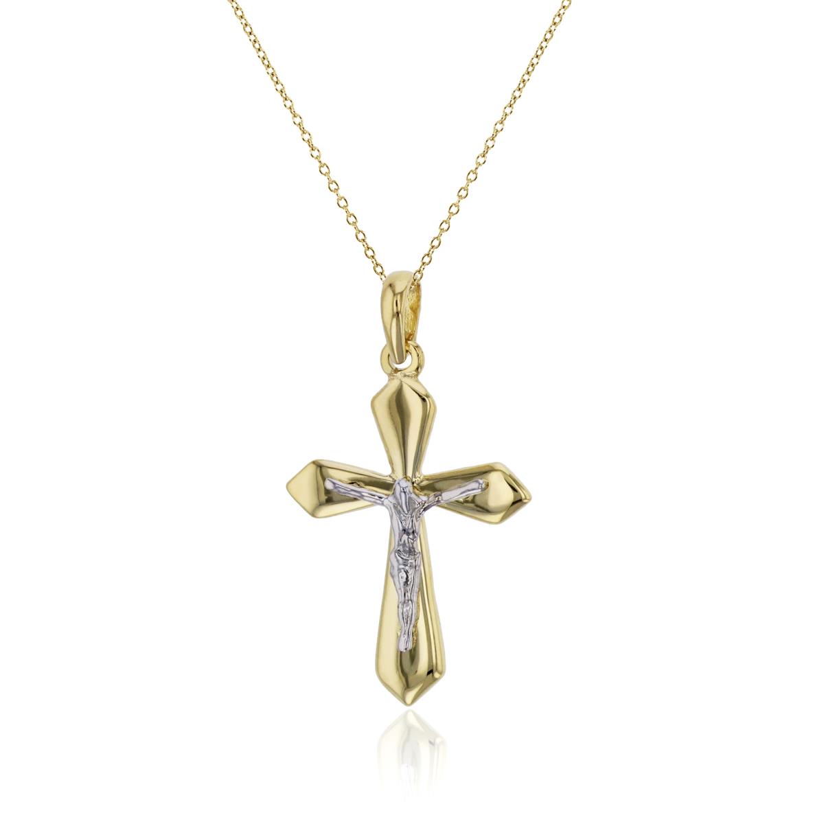 14K Two-Tone Gold 28x16mm High Polished Crucifix Cross 18" Necklace
