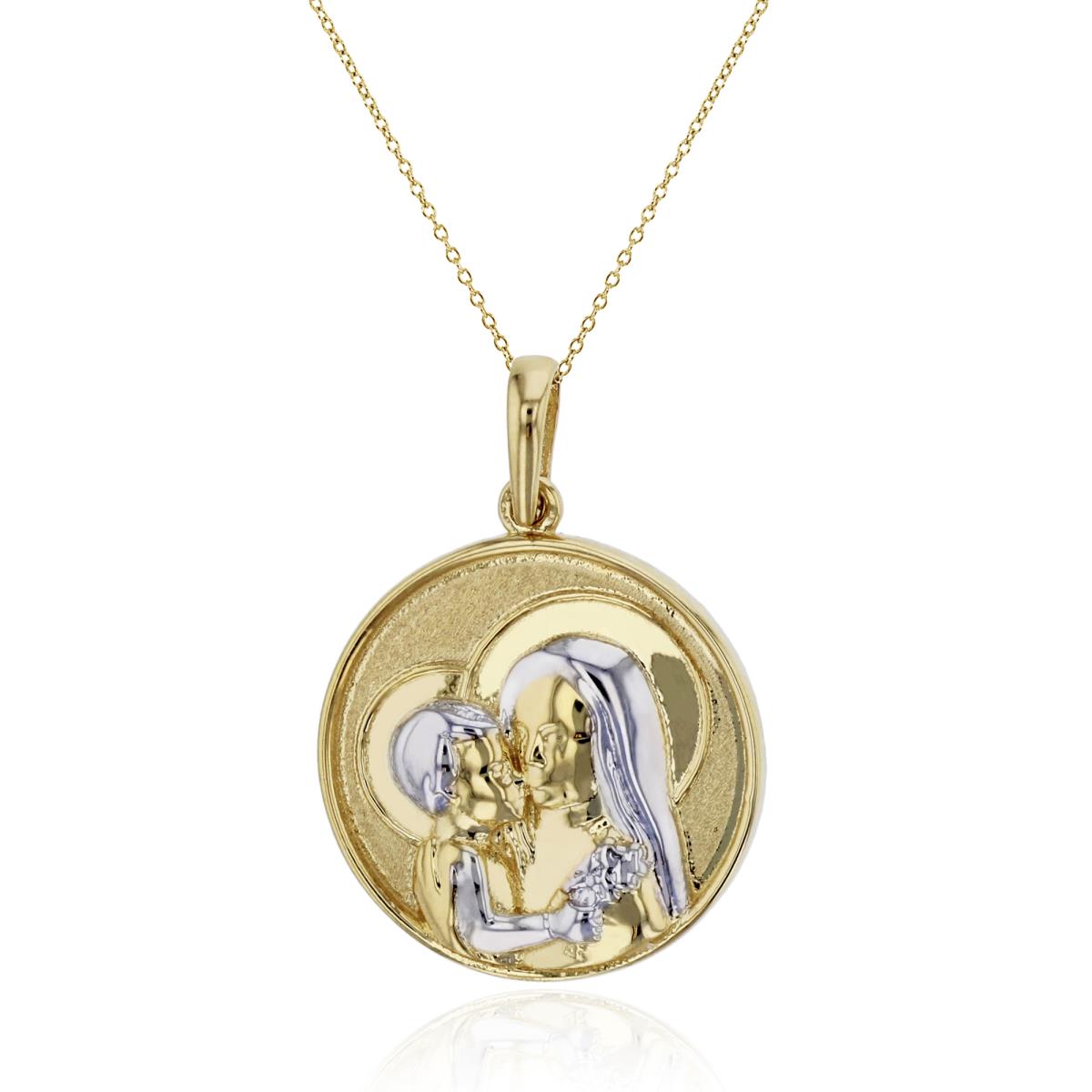 14K Two-Tone Gold 25x17mm Shiny Circle Virgin Mary & Baby Jesus 18" Necklace