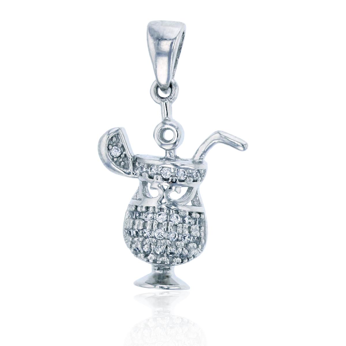 Sterling Silver Rhodium Micropave Cocktail Charm Pendant