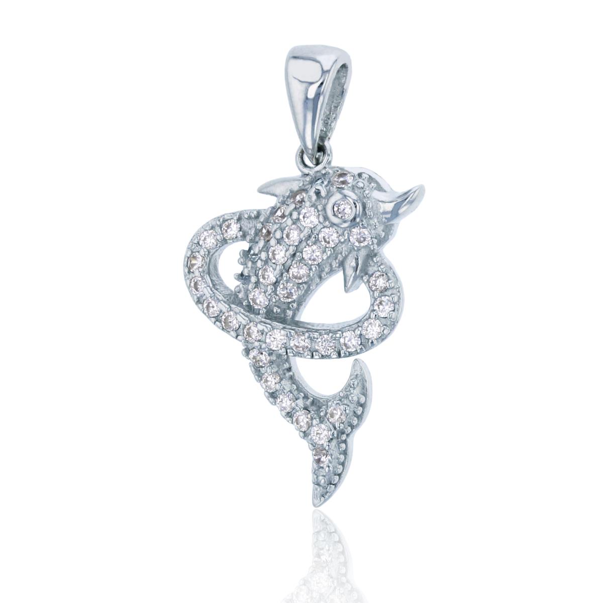 Sterling Silver Rhodium Micropave Dolphin Charm Pendant