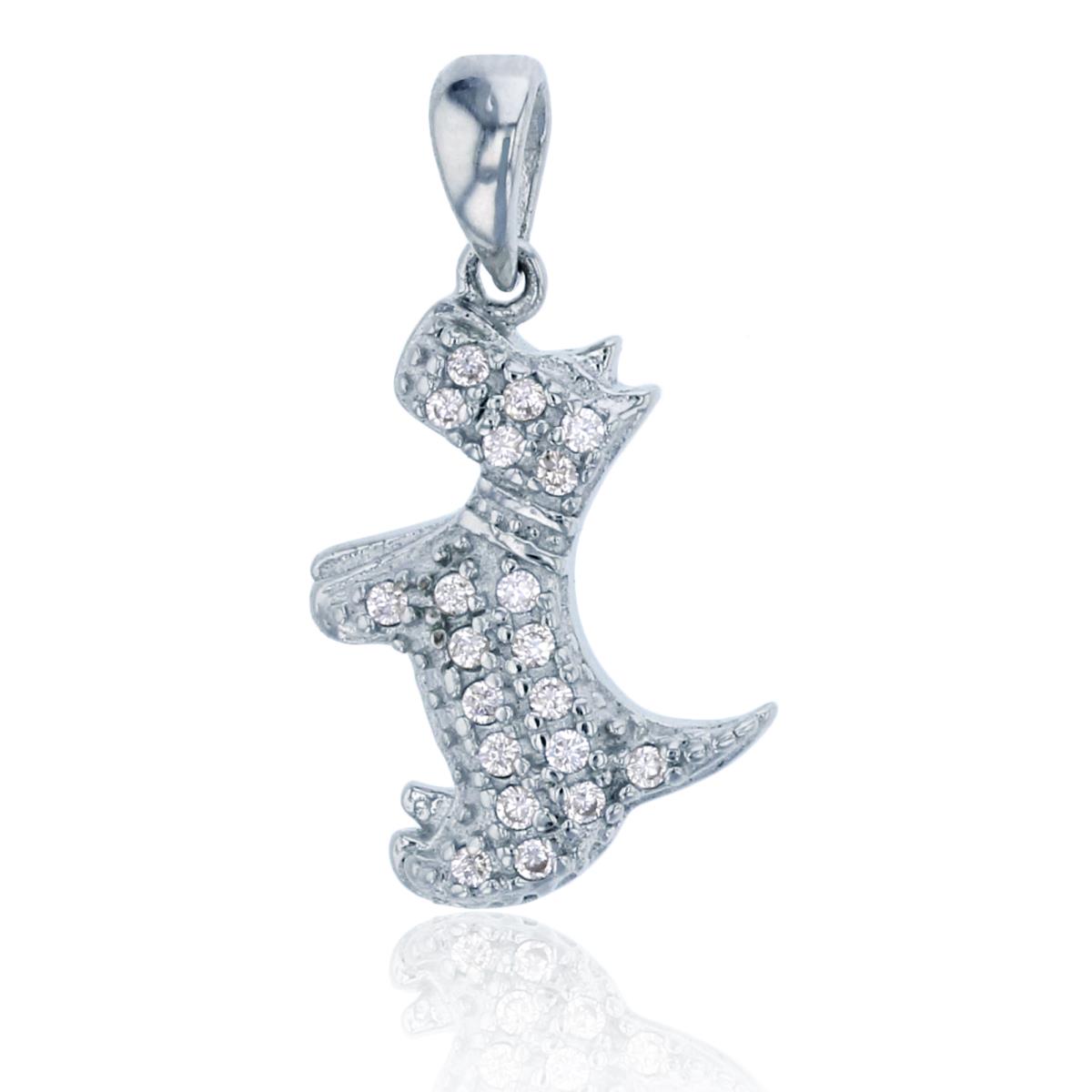 Sterling Silver Rhodium Micropave Puppy Dog Charm Pendant