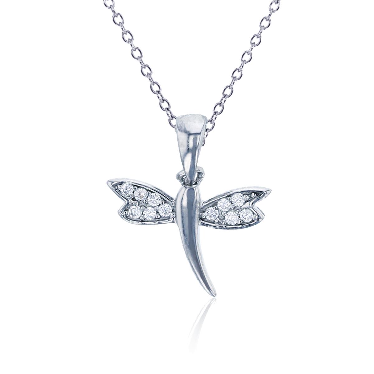 Sterling Silver Rhodium Pave Dragonfly Dangling 18" Necklace