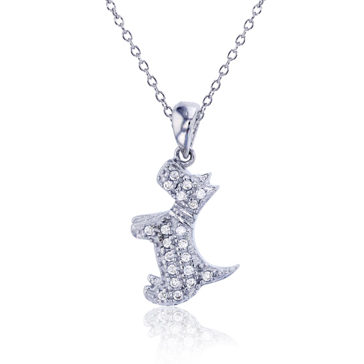Sterling Silver Rhodium Micropave Puppy Dog Charm 18" Necklace