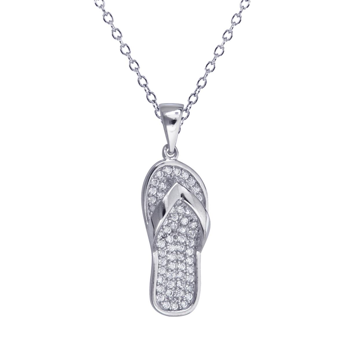 Sterling Silver Rhodium Pave Flip Flop 18" Necklace