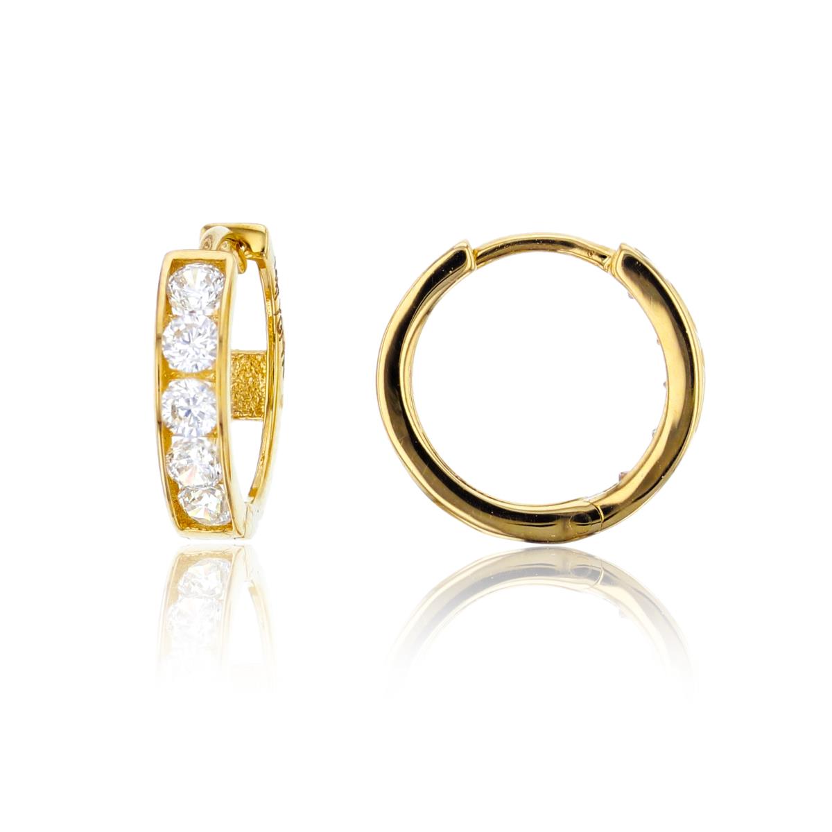 10K Yellow Gold 5-rnd CZ Channel 12x3mm Huggie Earring