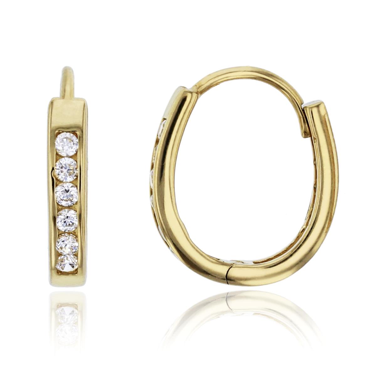 10K Yellow Gold Micropave 15x2.7mm U Shaped Channel Huggie Earring