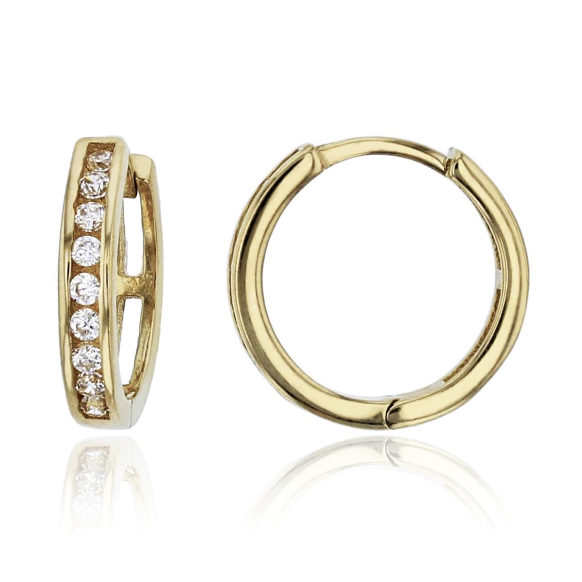 10K Yellow Gold Micropave 11x2mm Rd Channel Huggie Earring