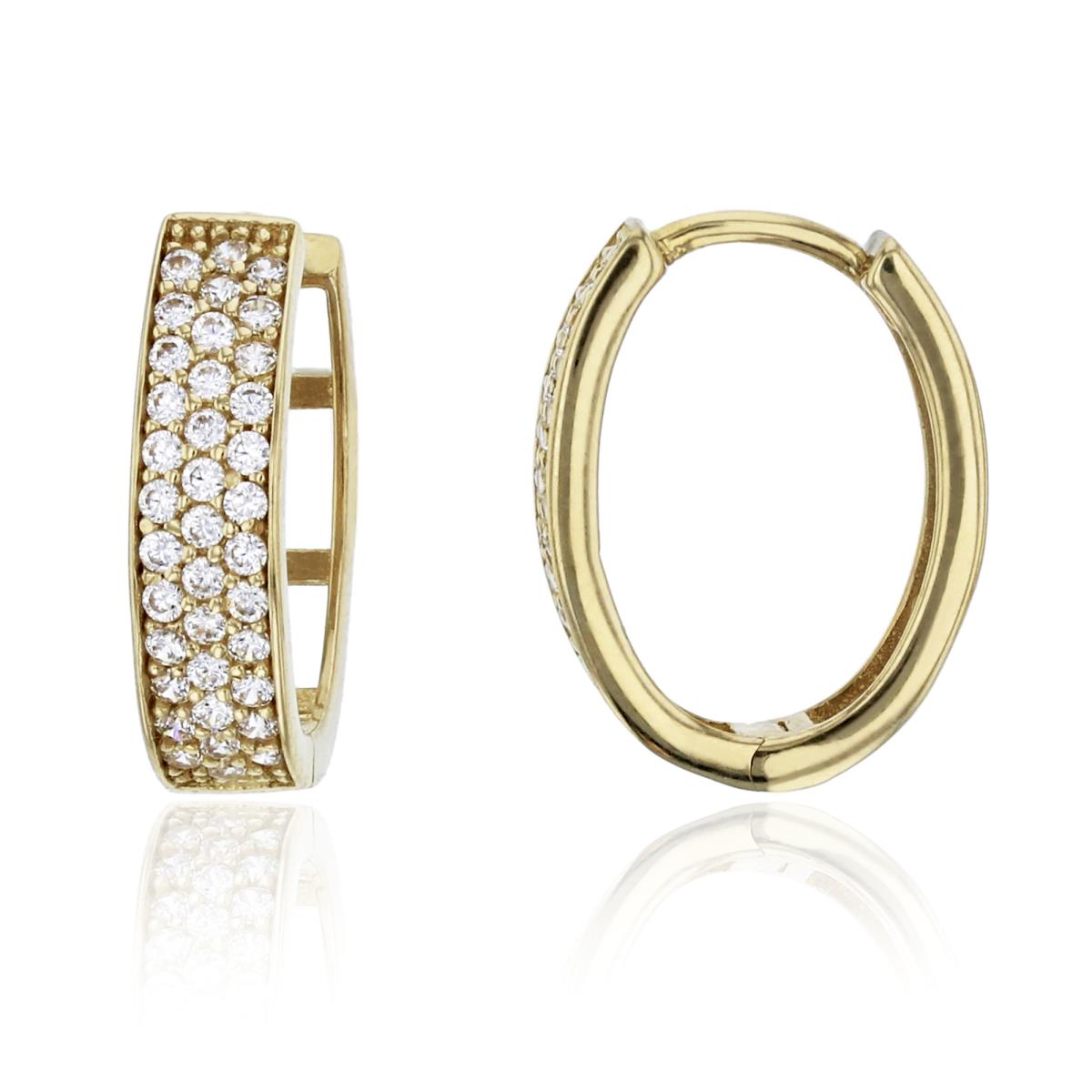 10K Yellow Gold Micropave 15x4mm Three Row U Shaped Huggie Earring