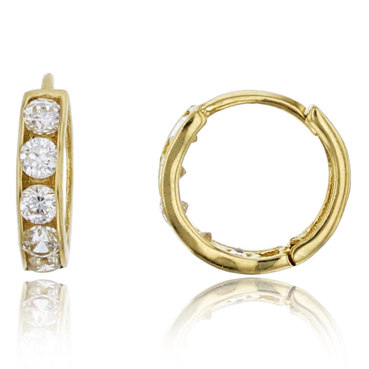 10K Yellow Gold Micropave 8x2mm 5-Stone Rd Channel Baby Huggie Earring
