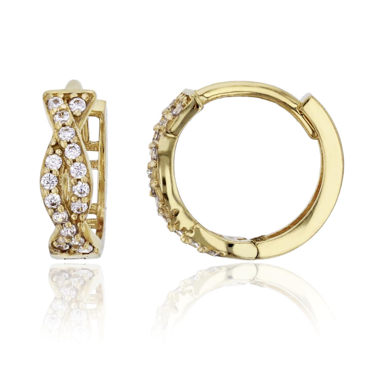 10K Yellow Gold Micropave Braid Greek Key Huggie Earring