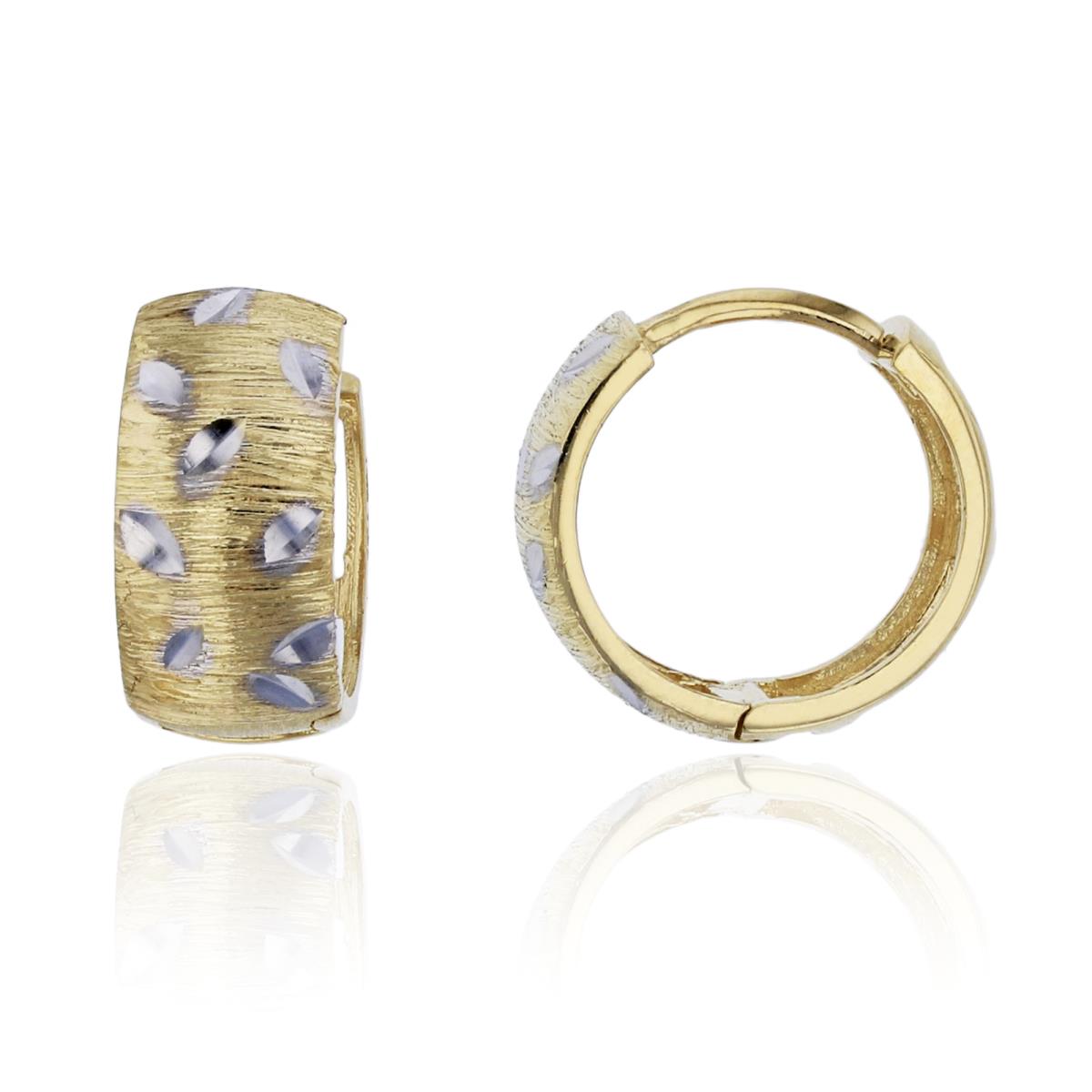 10K Yellow Gold Satin & Diamond Cut Rhodium 12x6mm Huggie Earring