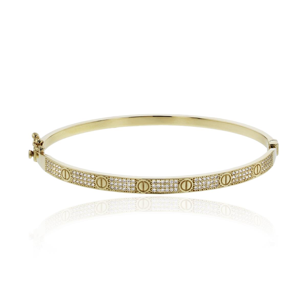 10K Yellow Gold Polished Micropave Screw Oval Bangle