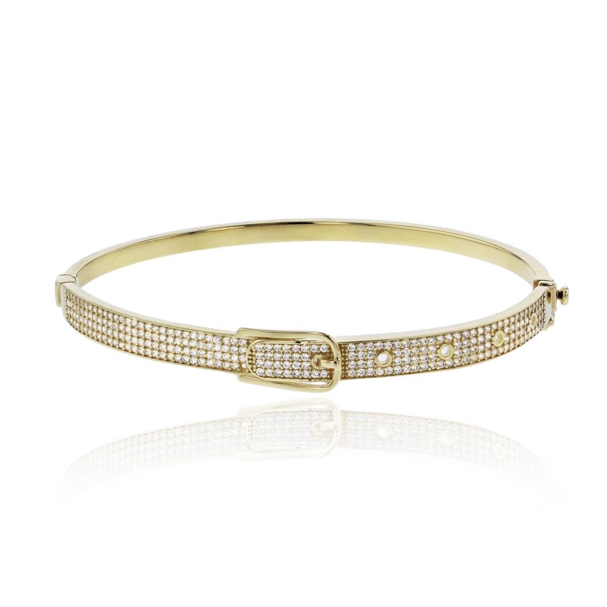 10K Yellow Gold Polished Micropave Belt Oval Bangle