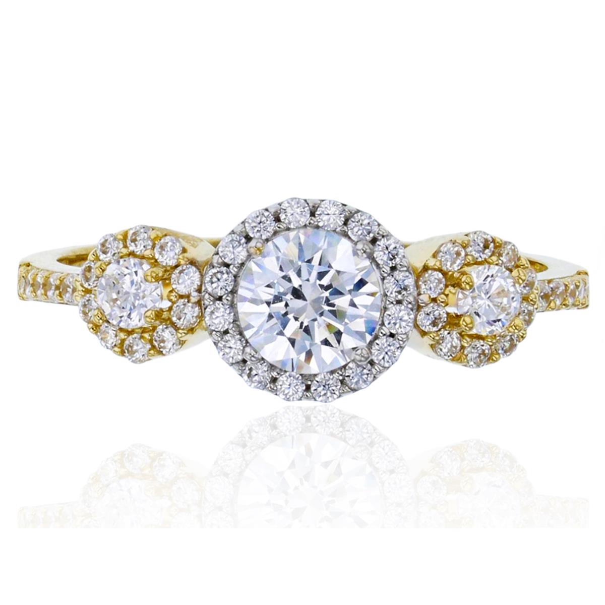 10K Tow-Tone Gold Micropave Triple Rd Halo Engagement Ring