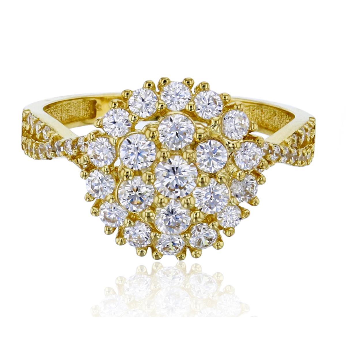 10K Yellow Gold Micropave Round Cluster with Infinity Band Eng Ring