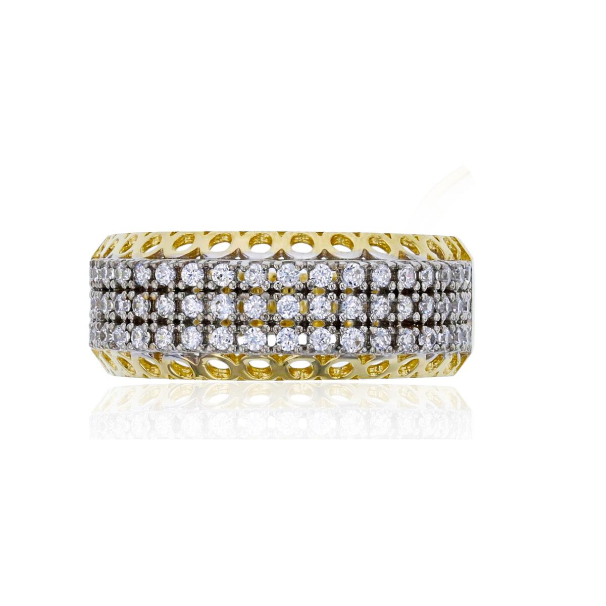 10K Tow-Tone Gold Micropave Three Row Top Open Bubble Side Anniversary Ring