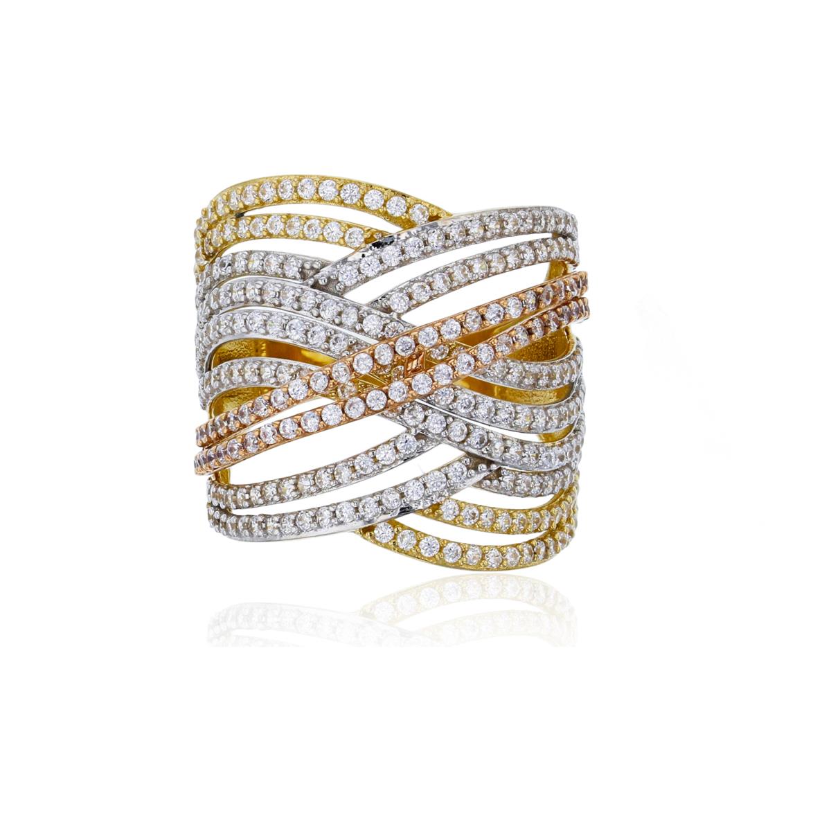 10K Tricolor Gold Micropave Criss Cross Fashion Ring