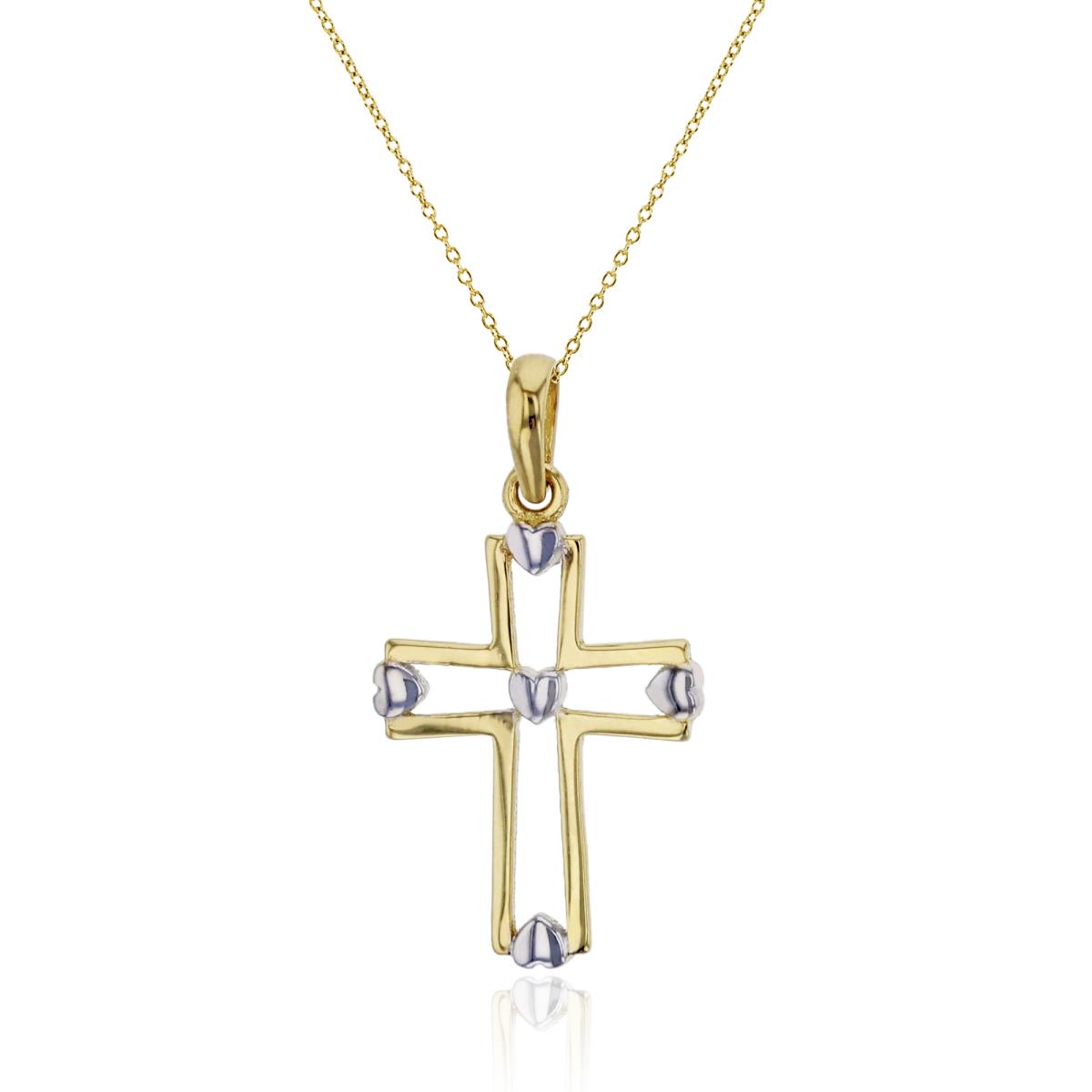 14K Two-Tone Gold 24x13mm Polished Open Cross with Hearts 18" Necklace