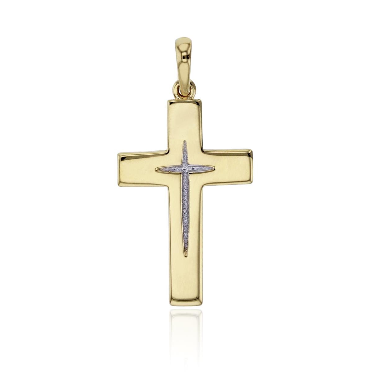14K Yellow Gold 30x14mm Polished Cross with Glitter Center Pendant