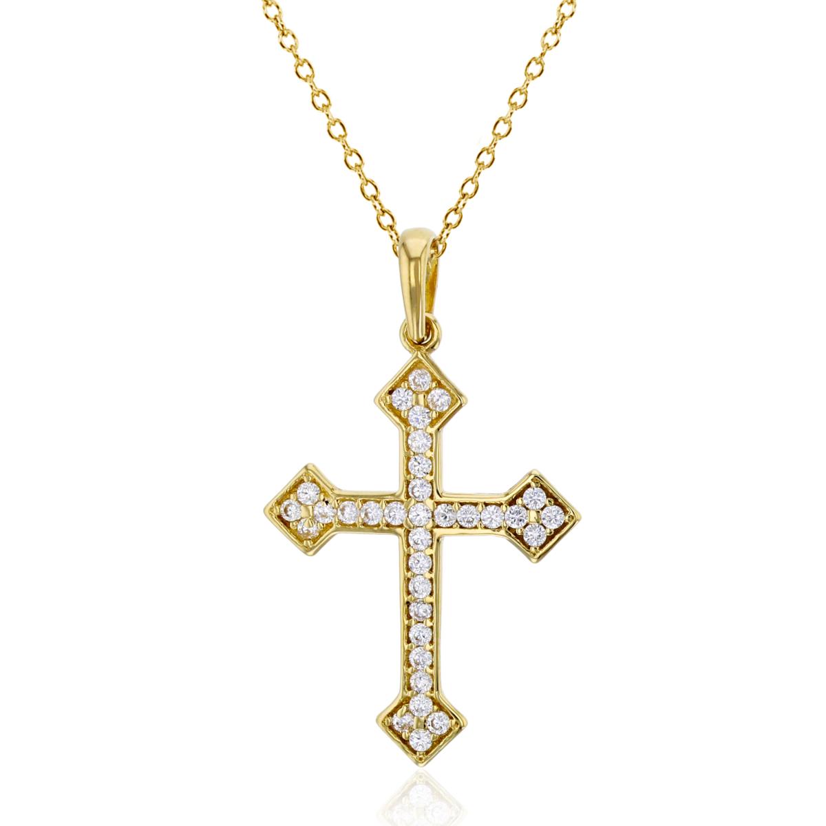 14K Yellow Gold 29x17mm Micropave Cross 18" Necklace