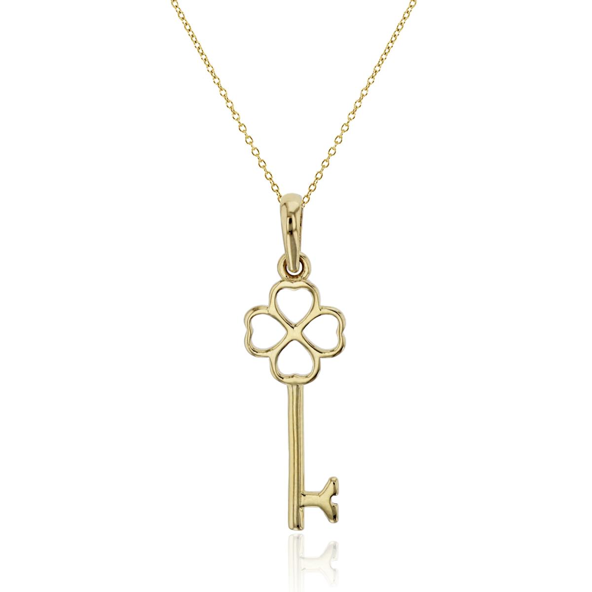 14K Yellow Gold 26x8mm Polished Clover Key Dangling 18" Necklace
